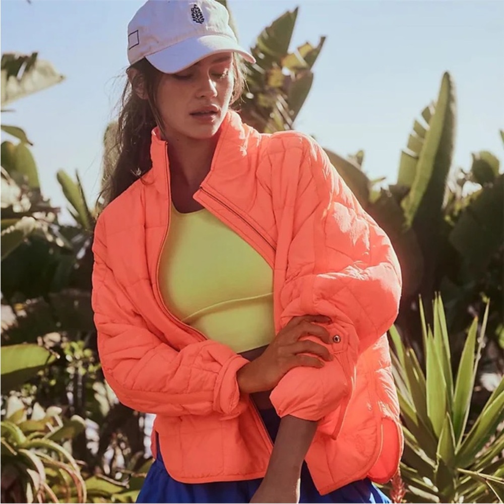 NWT Free People Pippa packable down jacket neon coral S